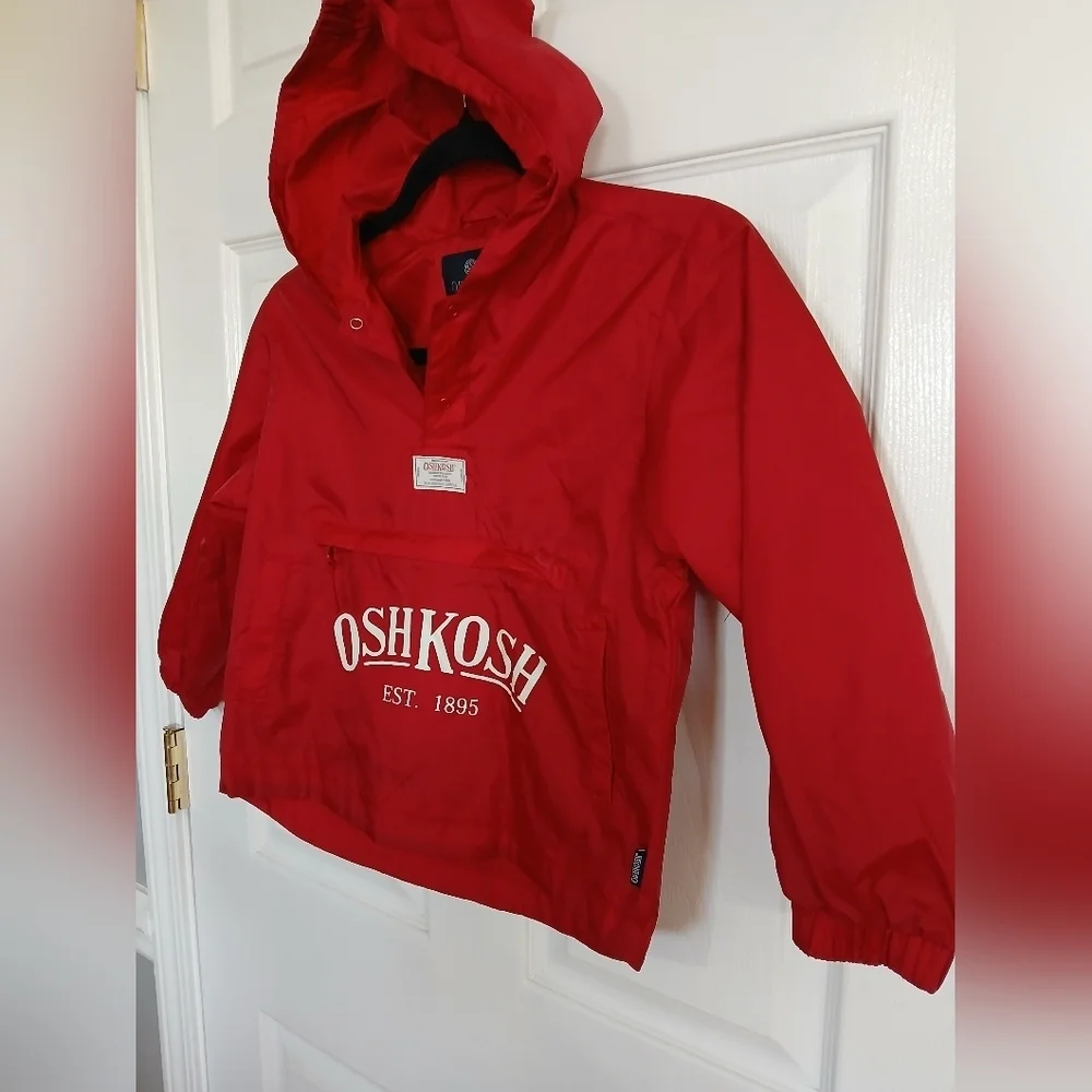 Osh Kosh Hooded Raincoat Windbreaker Pullover 6/7 Red Packable jacket